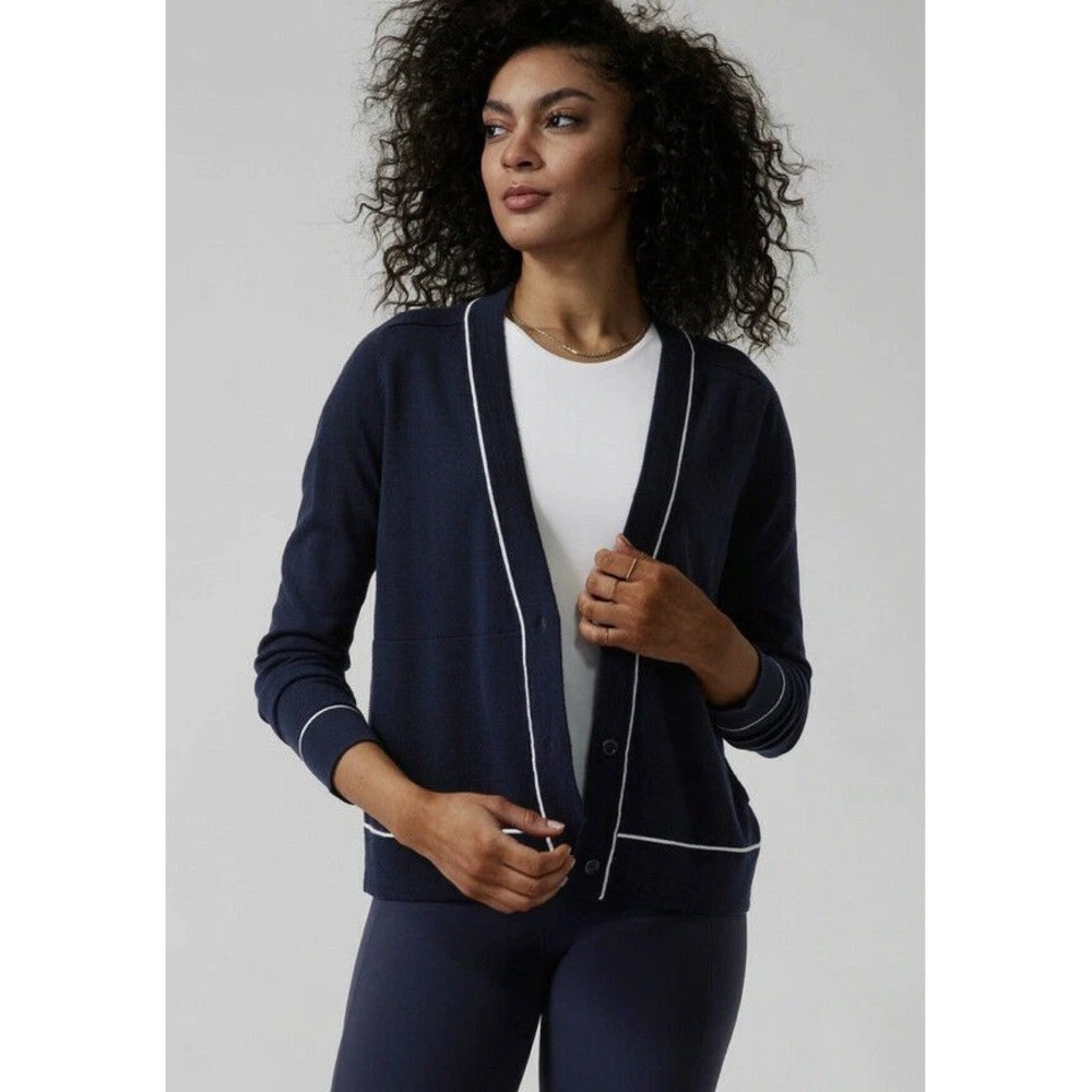 Athleta Navy Lightweight Lyocell Wool Cardigan Sweater Medium
